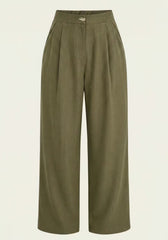 Women's Shirt & Women's Linen Pants Khaki – Long-Sleeve Blazer & Palazzo Pants