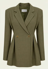 Women's Shirt & Women's Linen Pants Khaki – Long-Sleeve Blazer & Palazzo Pants