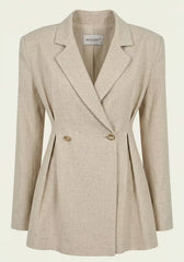 Women's Linen Shirt & Trousers Beige – Long-Sleeve Blazer & Palazzo Trousers