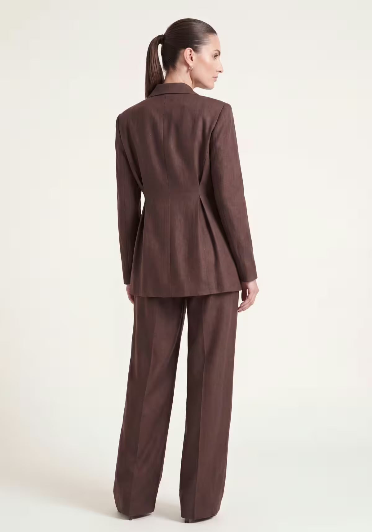 Women's Shirt & Women's Pants Brown – Long-Sleeve Blazer & Palazzo Pants