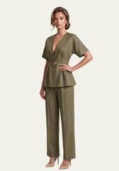 Women's Shirt & Women's Trousers Linen Khaki – Blazer & Palazzo Trousers