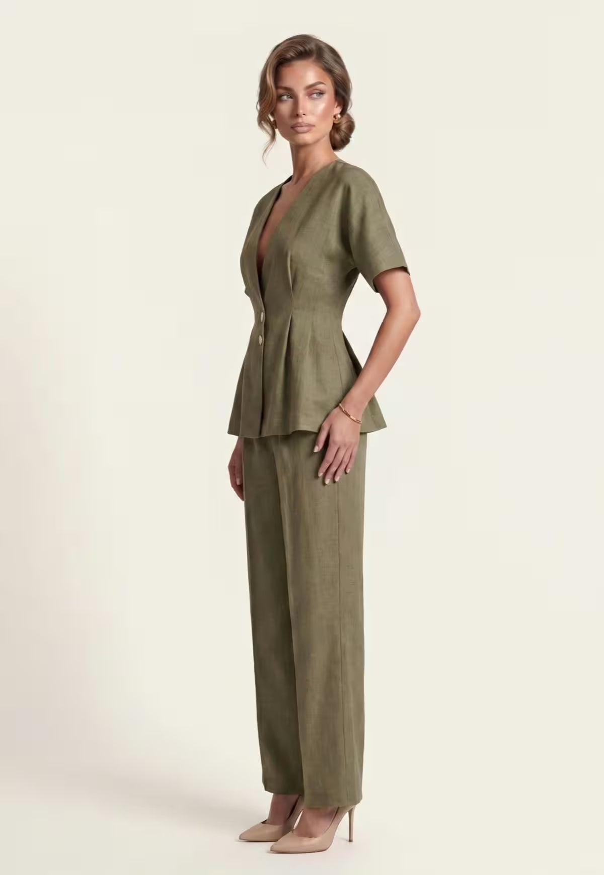 Women's Shirt & Women's Trousers Linen Khaki – Blazer & Palazzo Trousers
