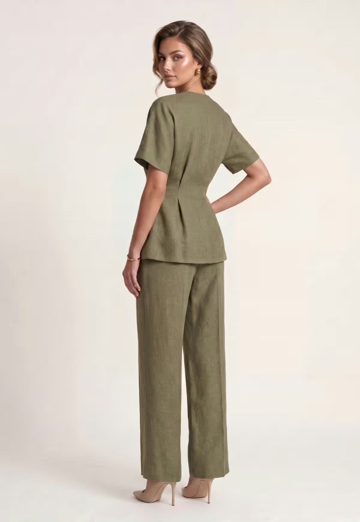Women's Shirt & Women's Trousers Linen Khaki – Blazer & Palazzo Trousers
