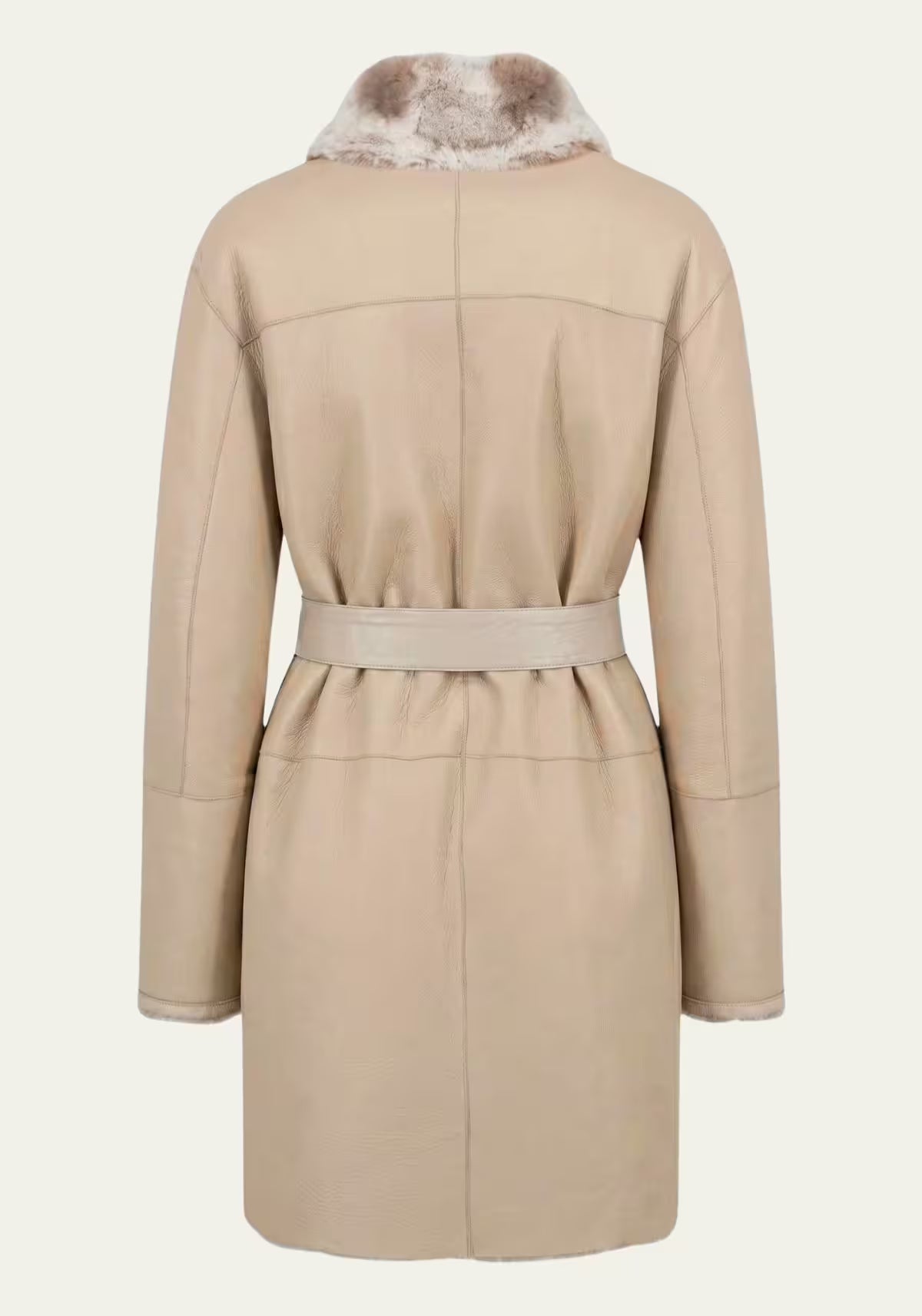 Exklusiver Merino Shearling Wendemantel Taupe-Beige – Zwei Luxus-Looks in einem