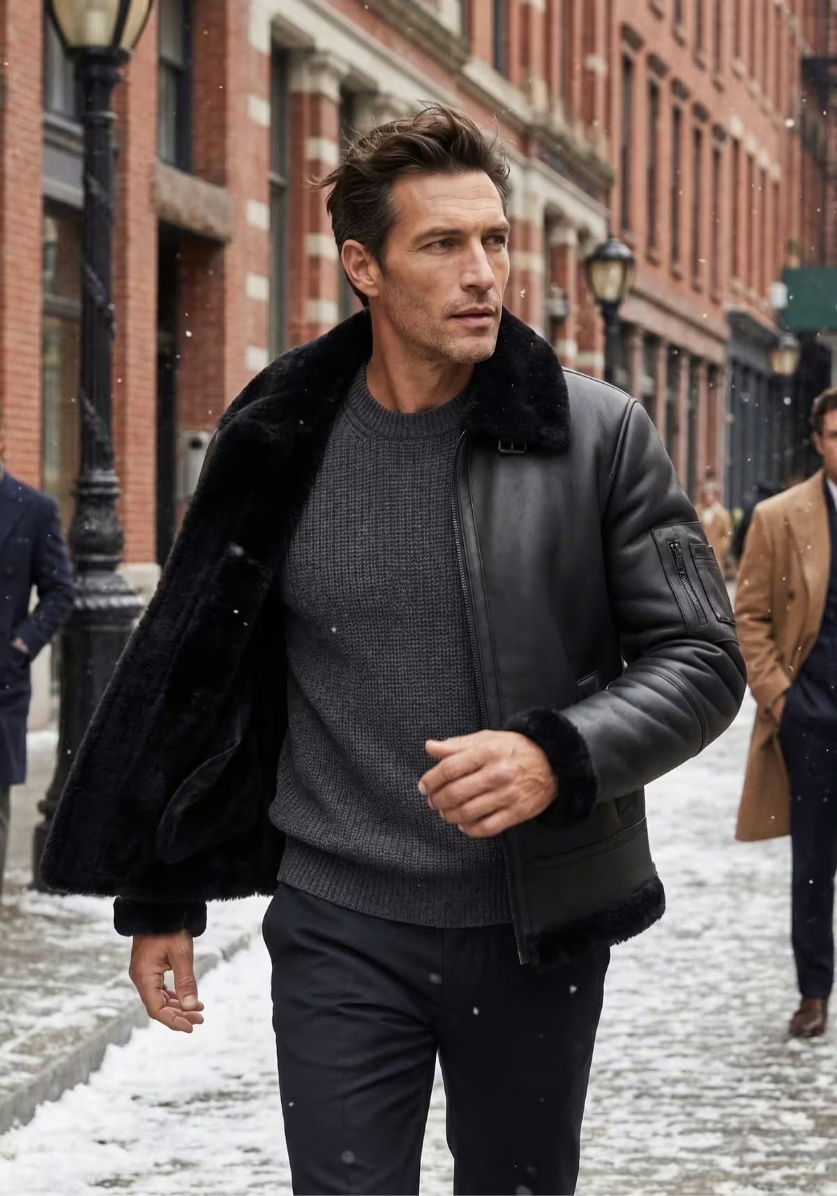 Lammfell Bomberjacke Aviator Black – Merino Shearling