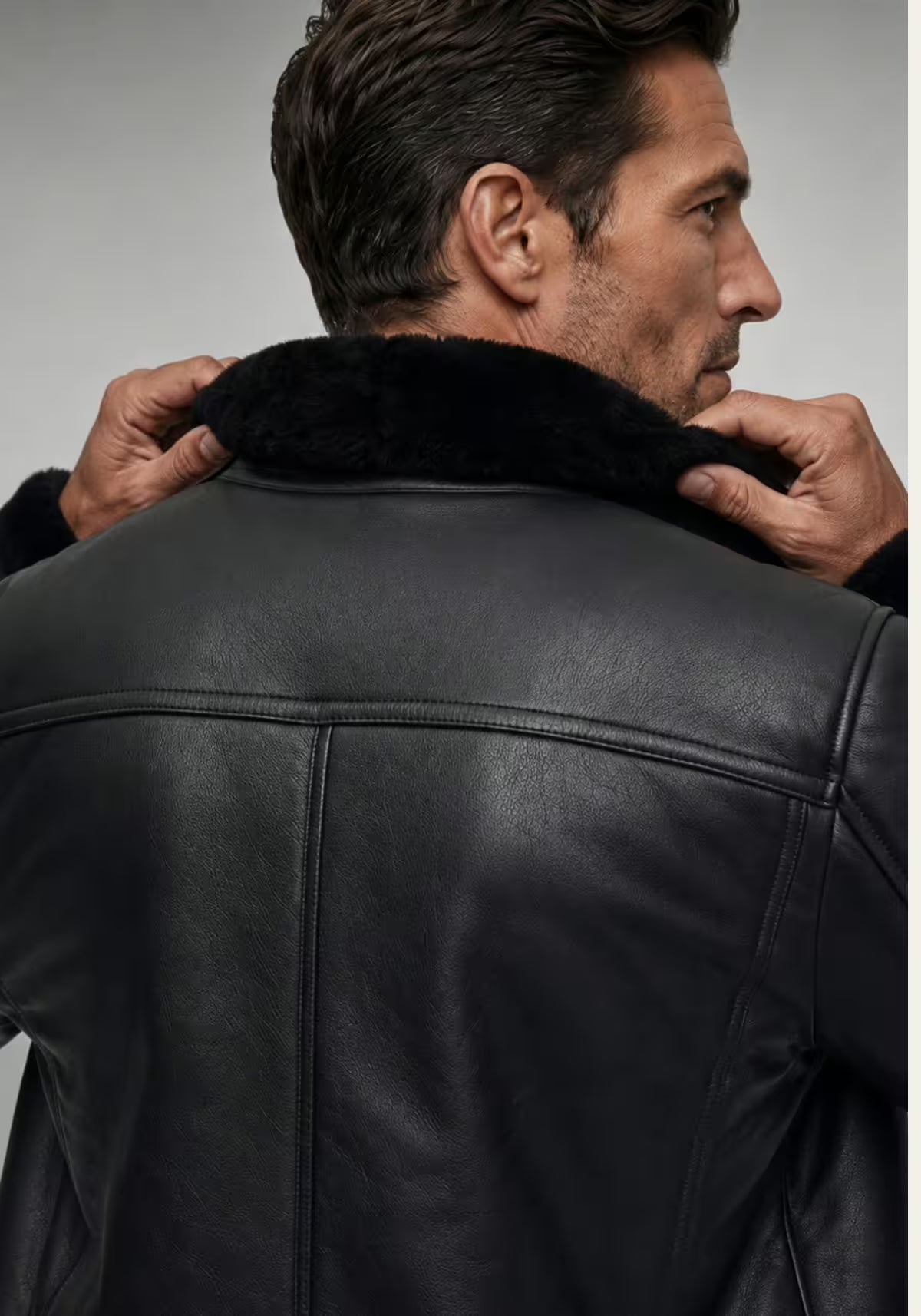 Lammfell Bomberjacke Aviator Black – Merino Shearling