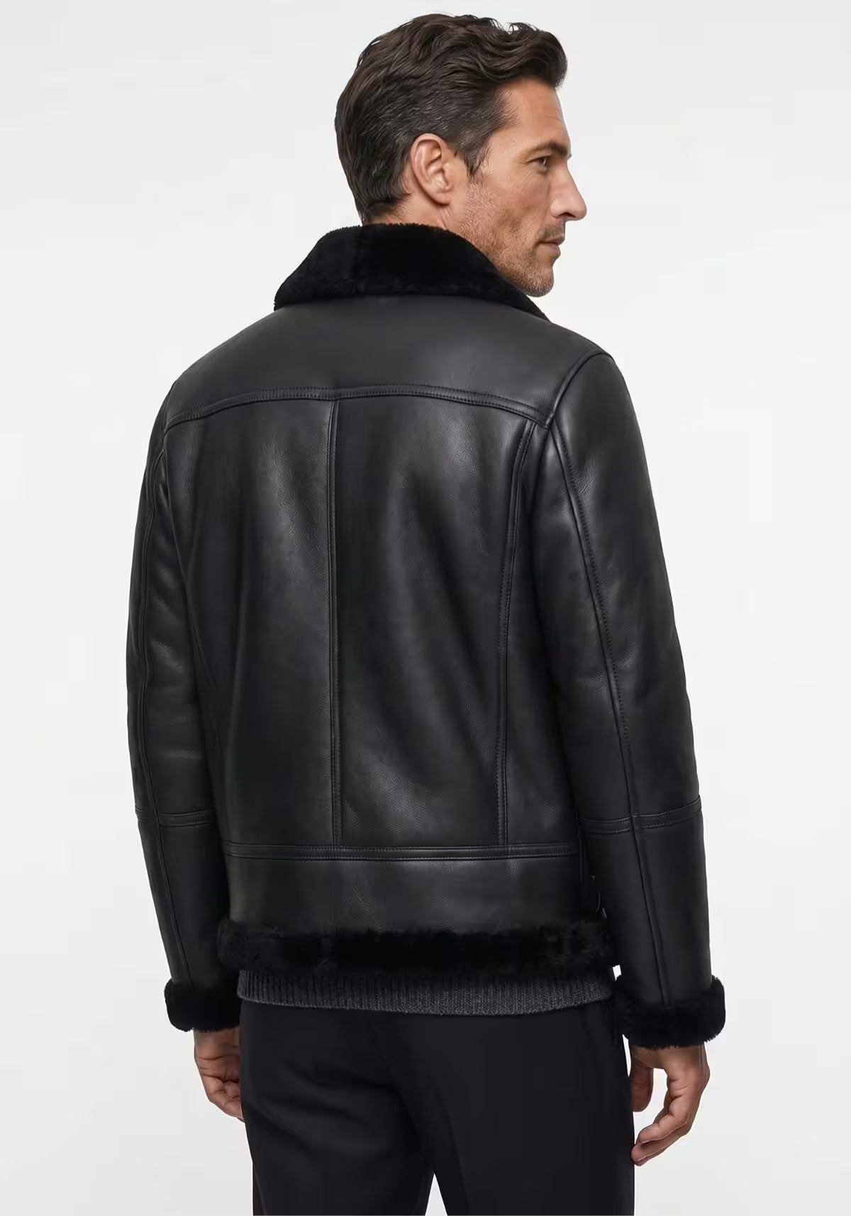Lammfell Bomberjacke Aviator Black – Merino Shearling