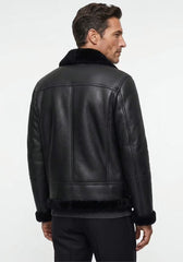 Lammfell Bomberjacke Aviator Black – Merino Shearling