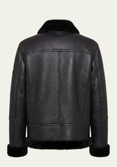 Lammfell Bomberjacke Aviator Black – Merino Shearling