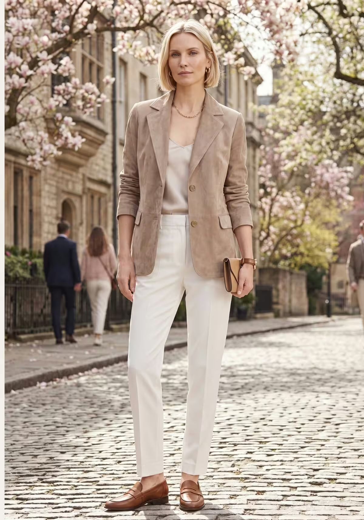 Eleganter Lederblazer Beige – Damen Sakko aus Lammveloursleder