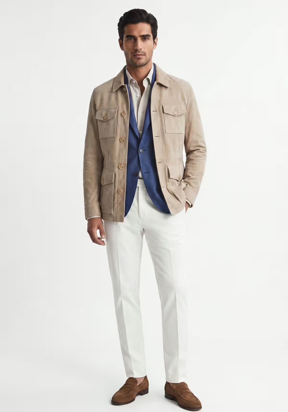 Leather Jacket in Beige – Classic Safari Style