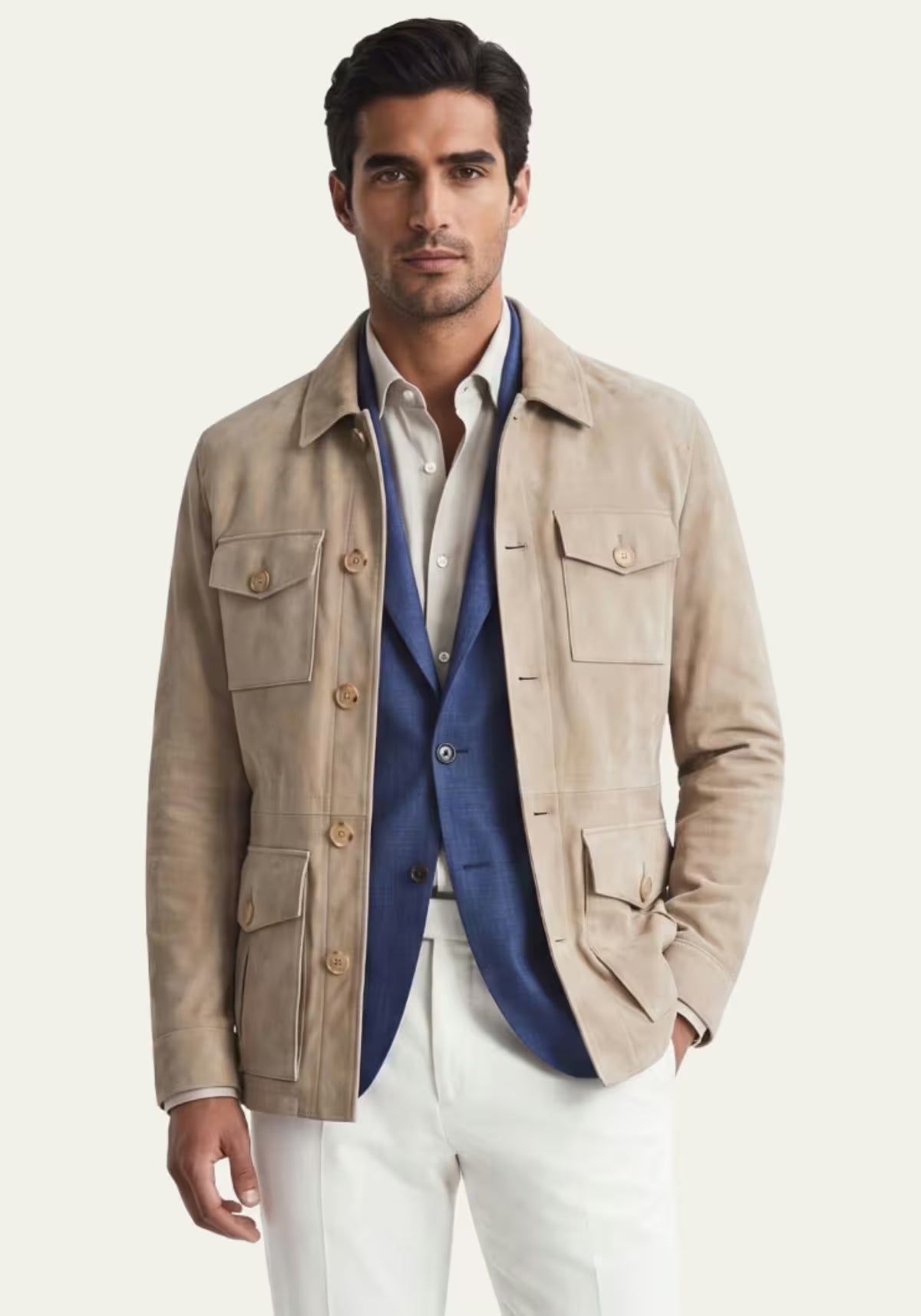 Leather Jacket in Beige – Classic Safari Style