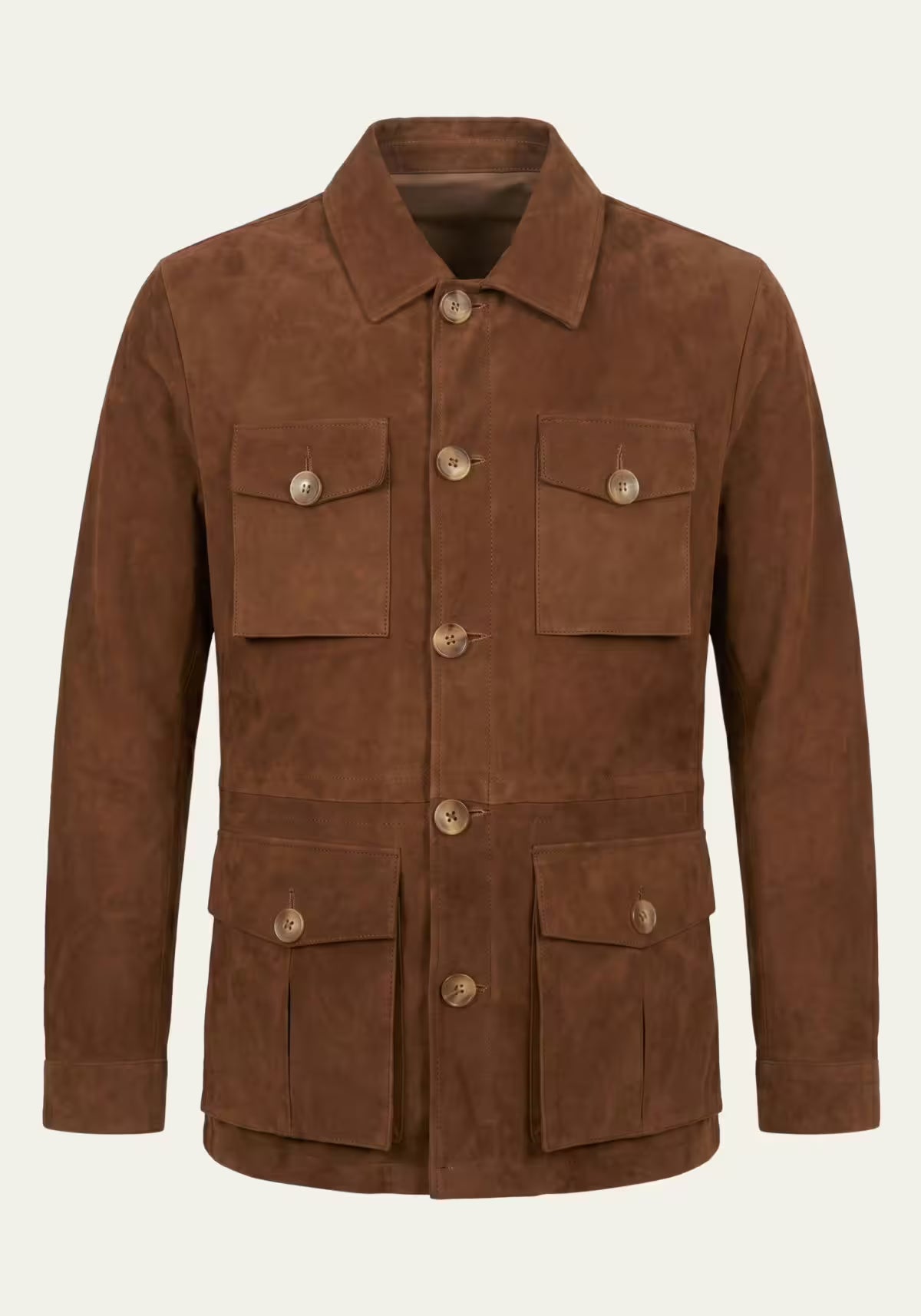 Herren Veloursleder-Jacke Cognac im Safari-Design