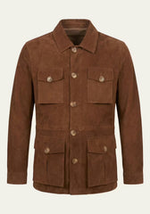 Herren Veloursleder-Jacke Cognac im Safari-Design