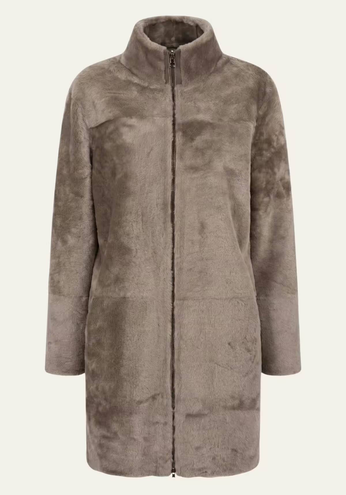 Exklusiver Merino Shearling Wendemantel Graubraun – Zwei Luxus-Looks in einem