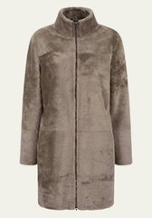 Exklusiver Merino Shearling Wendemantel Graubraun – Zwei Luxus-Looks in einem