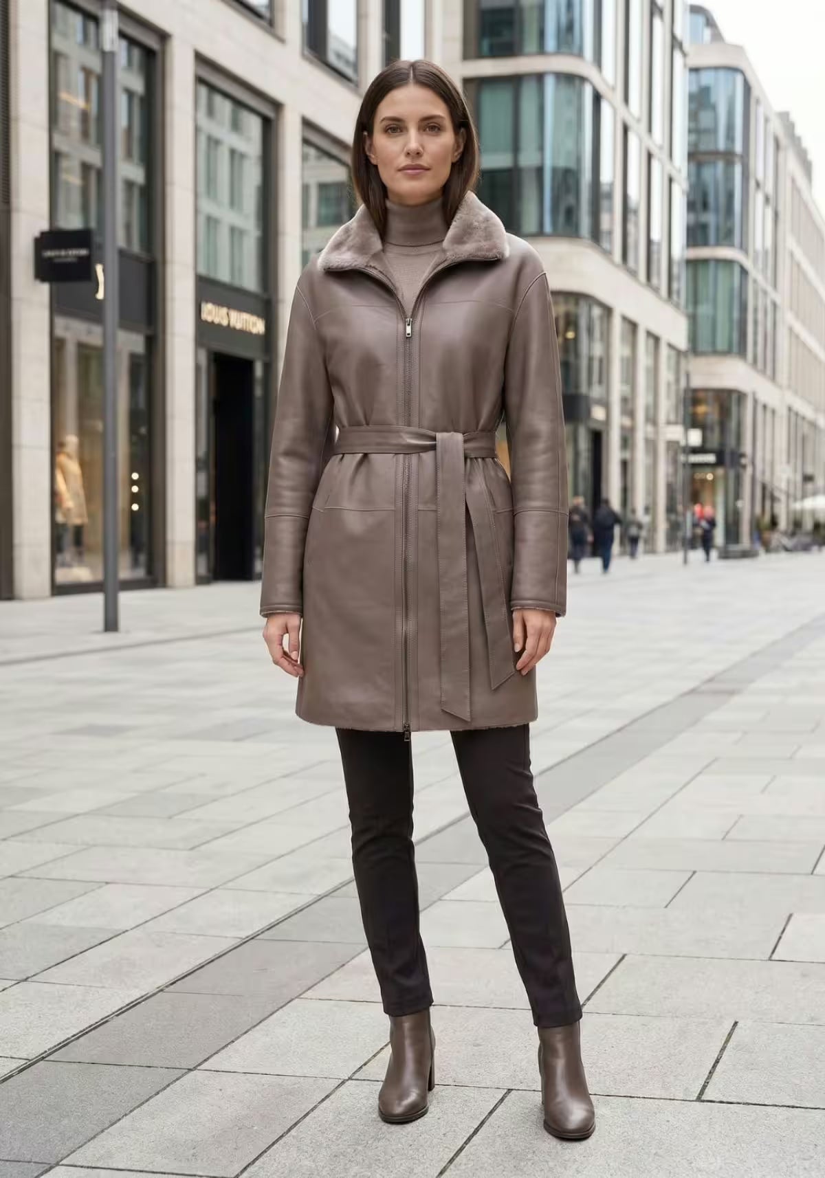 Exklusiver Merino Shearling Wendemantel Graubraun – Zwei Luxus-Looks in einem