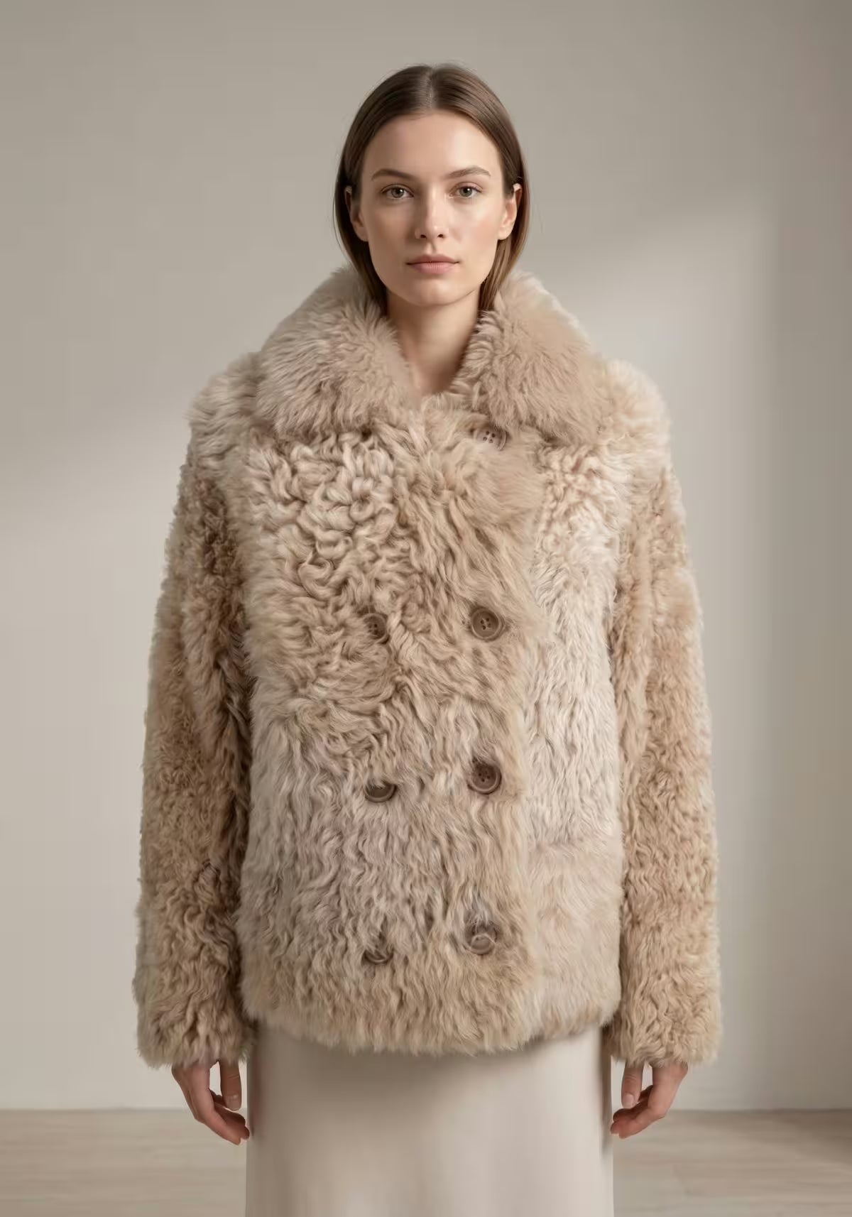 Curly Lammfell Wendejacke Beige – Doppelseitiger Luxus