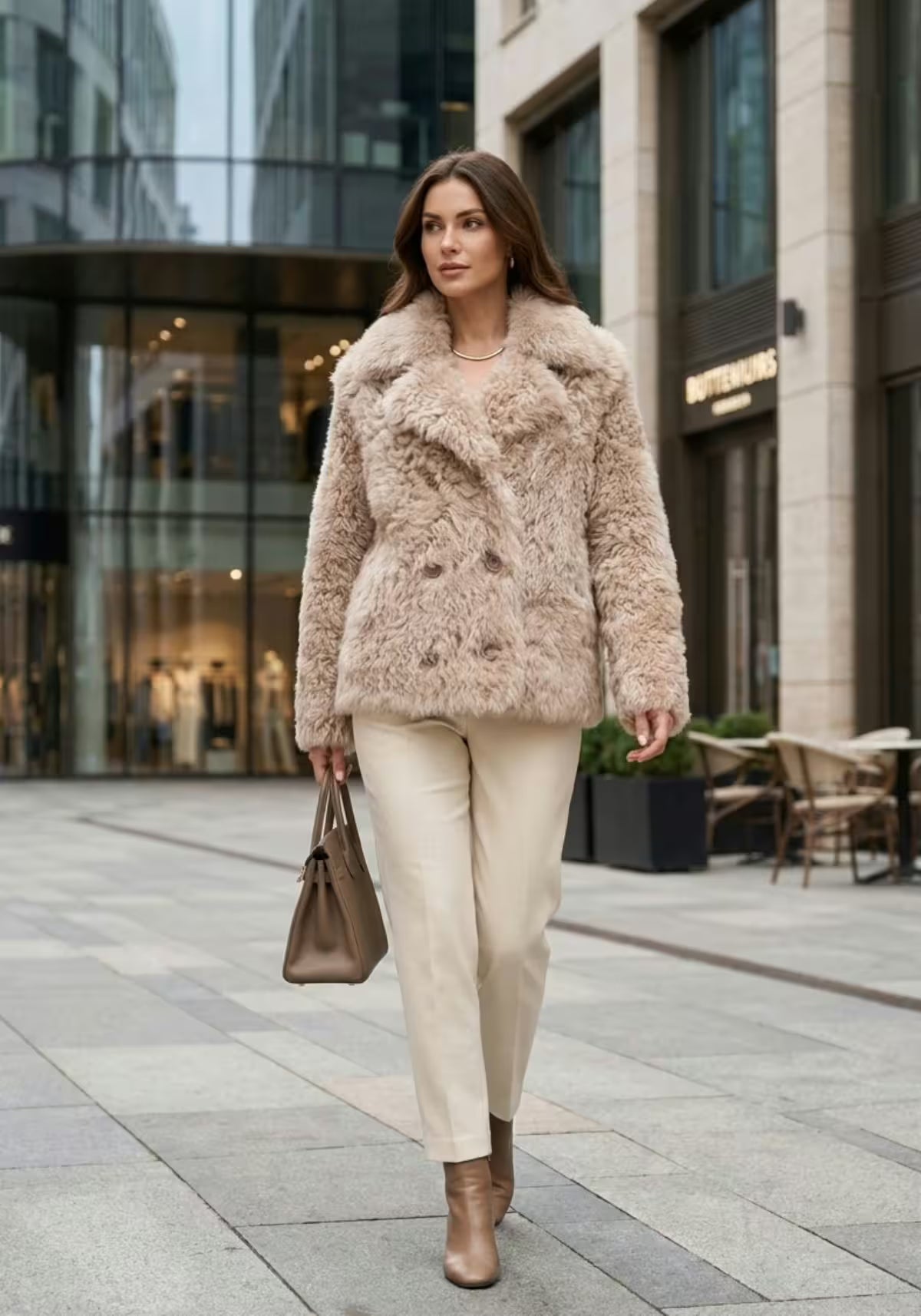 Curly Lammfell Wendejacke Beige – Doppelseitiger Luxus