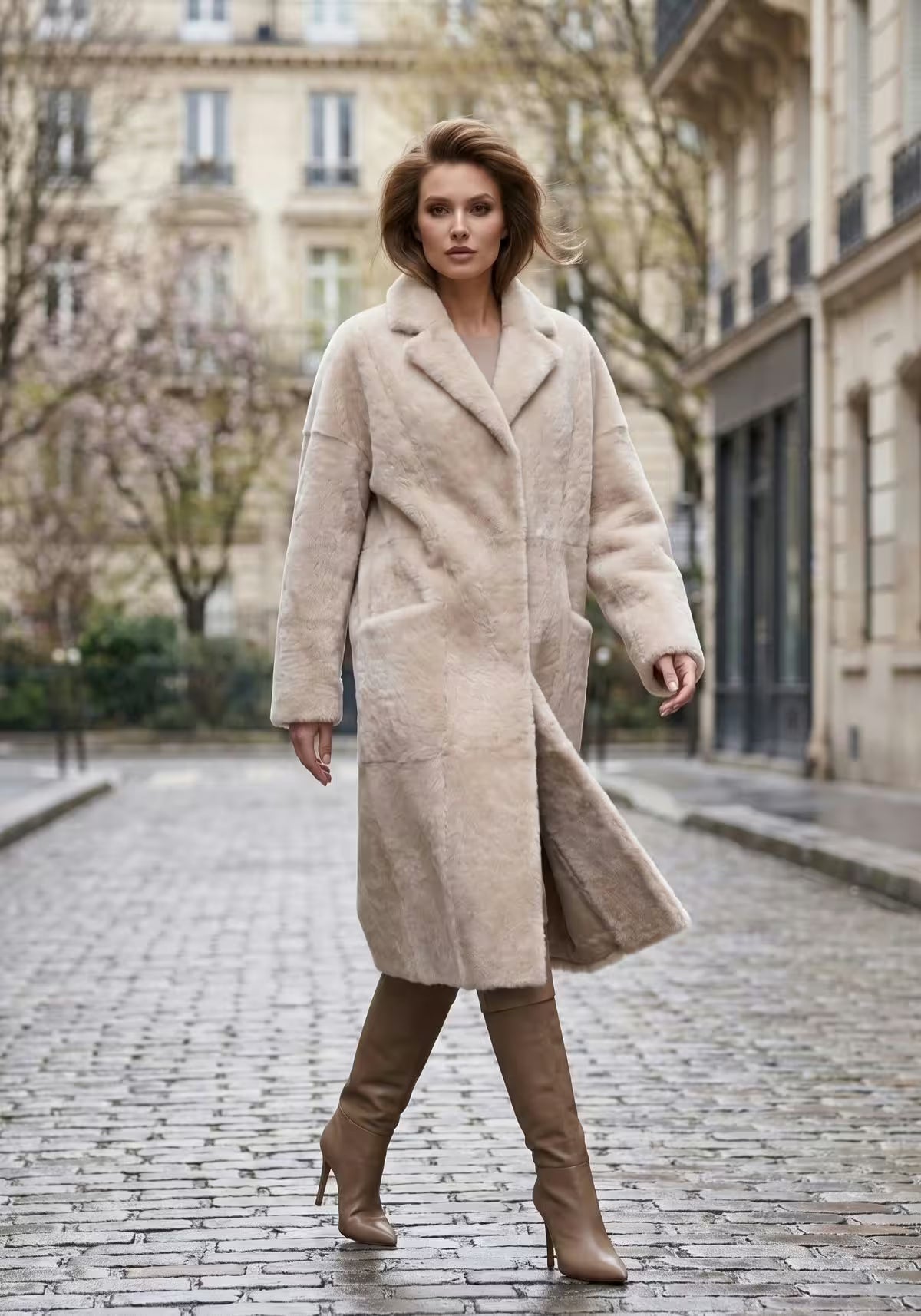 Exklusiver Shearling Lammfellmantel Cream – Zeitlose Luxus-Eleganz für Damen
