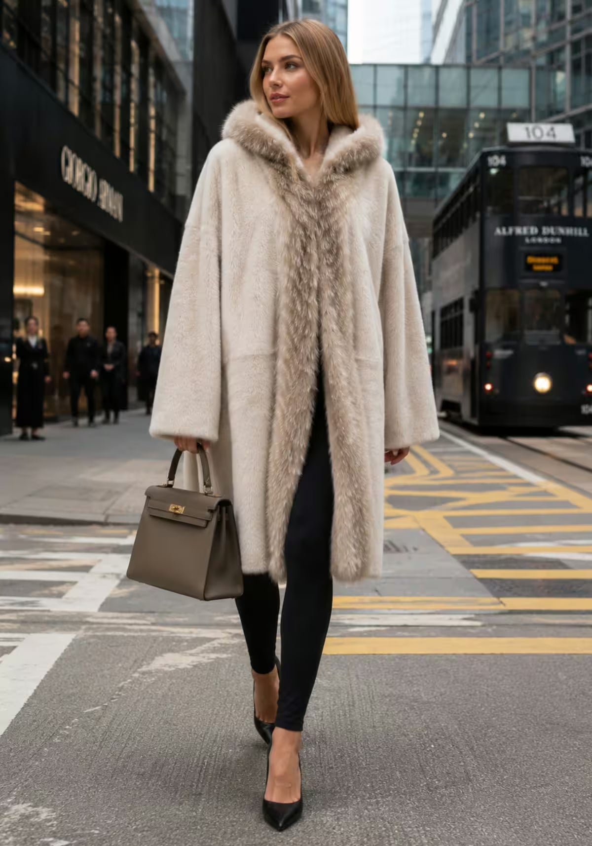 Exklusiver Shearling Lammfellmantel Creme Modell 1067
