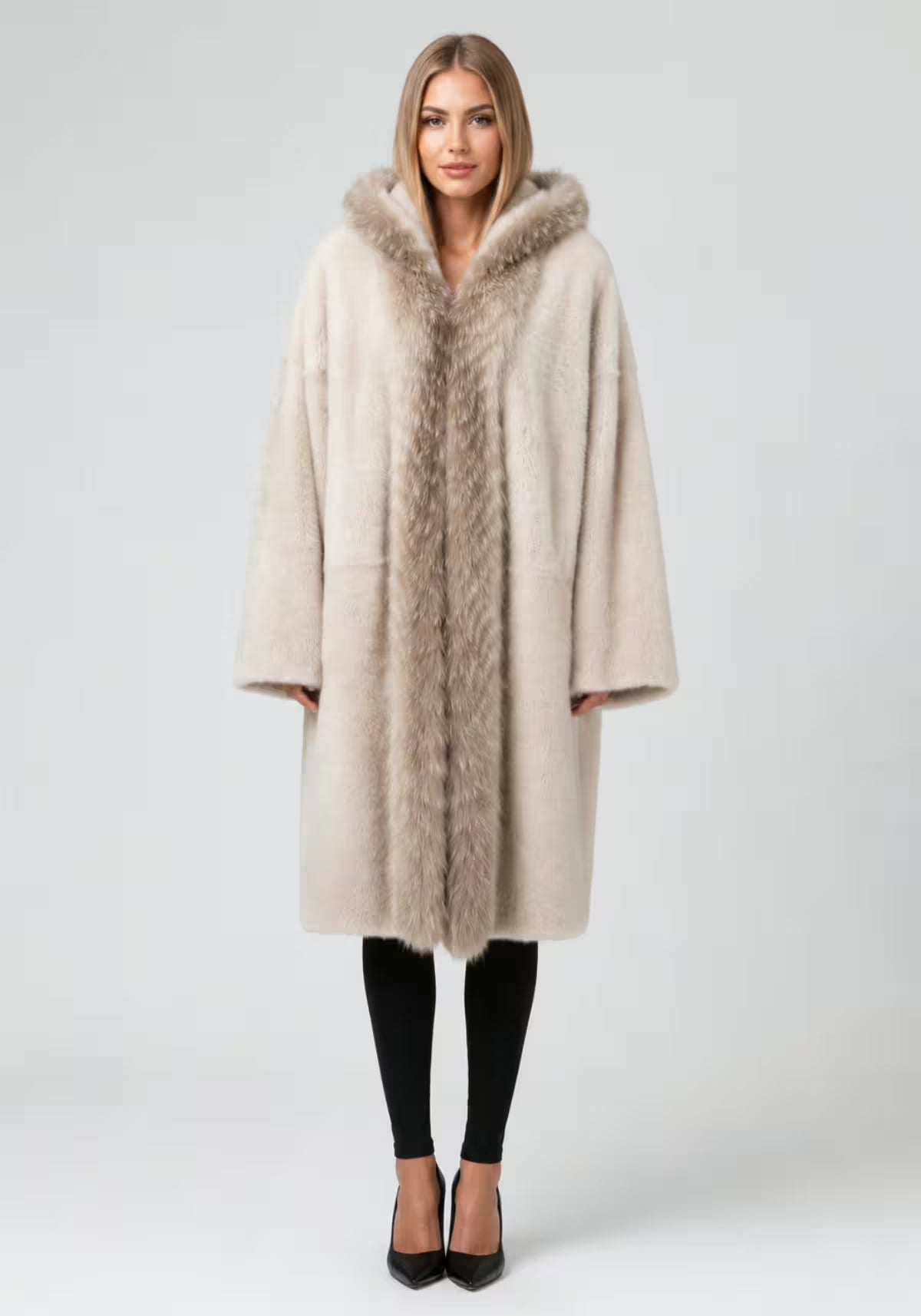 Exklusiver Shearling Lammfellmantel Creme Modell 1067