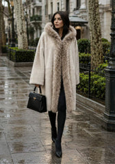 Exklusiver Shearling Lammfellmantel Creme Modell 1067