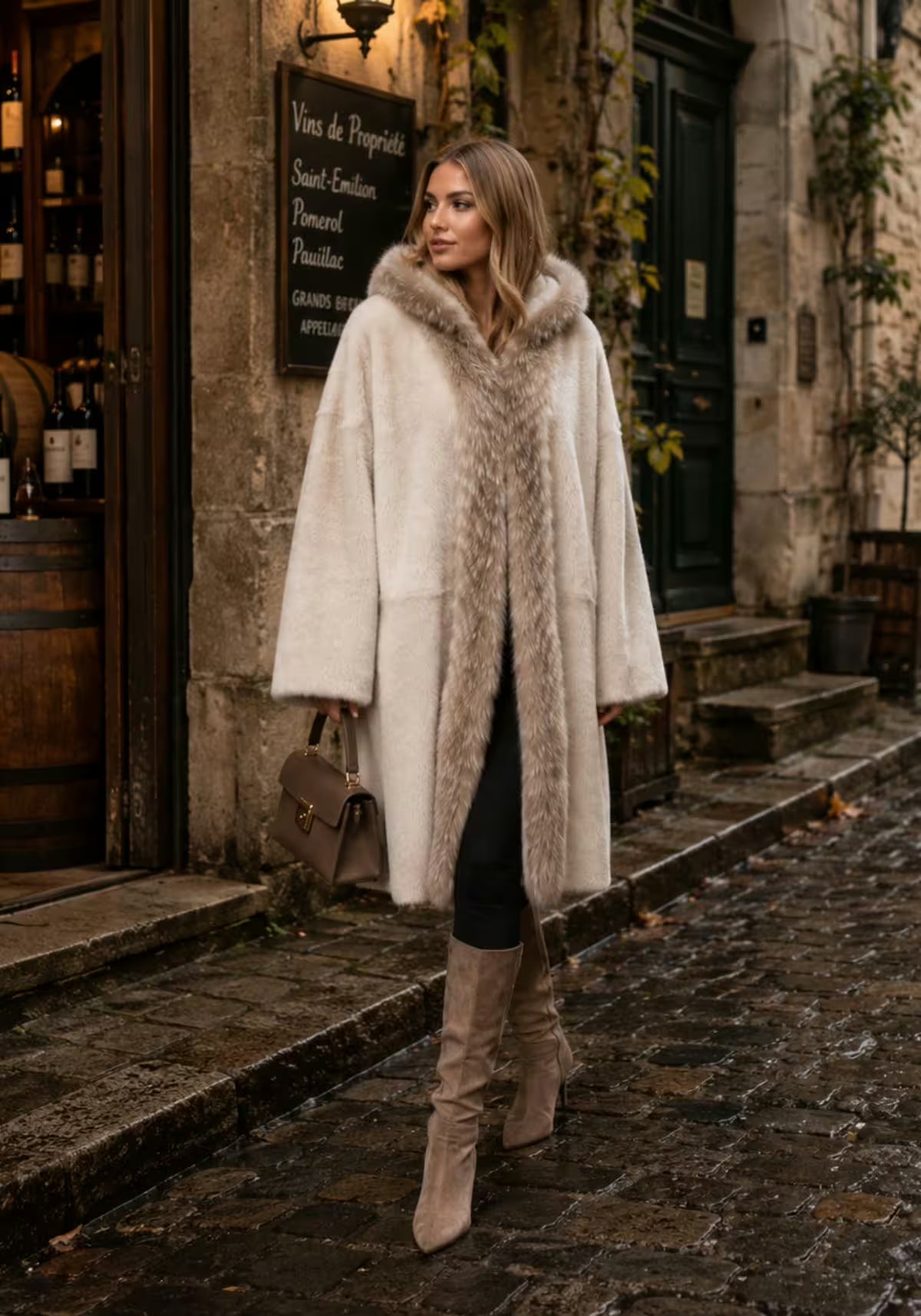 Exklusiver Shearling Lammfellmantel Creme Modell 1067