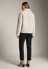 Shearling Lammfelljacke Creme-Beige – Doppelreihige Kurzjacke