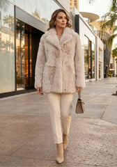 Luxuriöse Toscana Lammfelljacke in Creme-Beige – Modell 1040