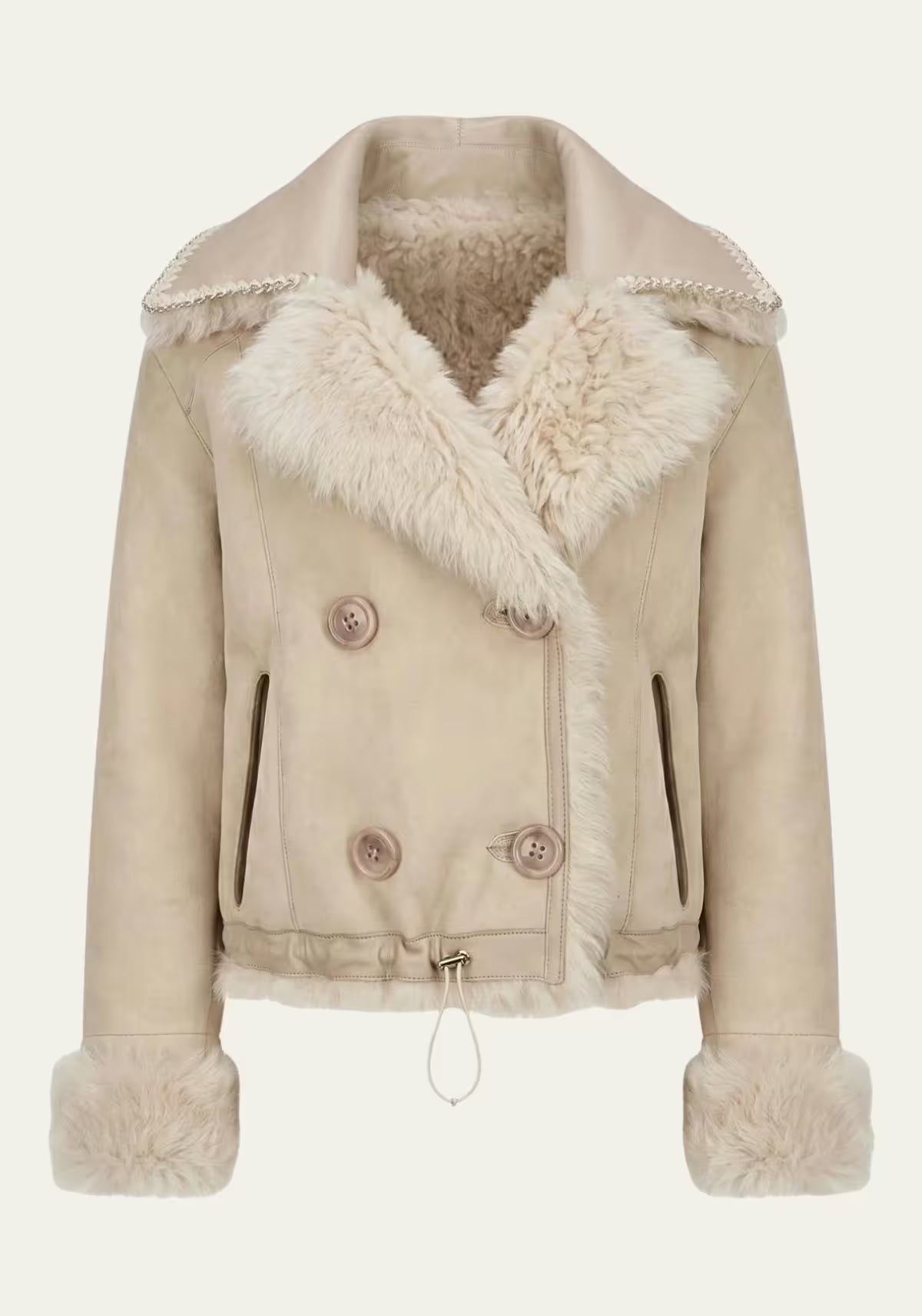 Luxuriöse Curly Lammfelljacke in Creme-Beige – Modell 1037