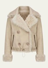 Luxuriöse Curly Lammfelljacke in Creme-Beige – Modell 1037