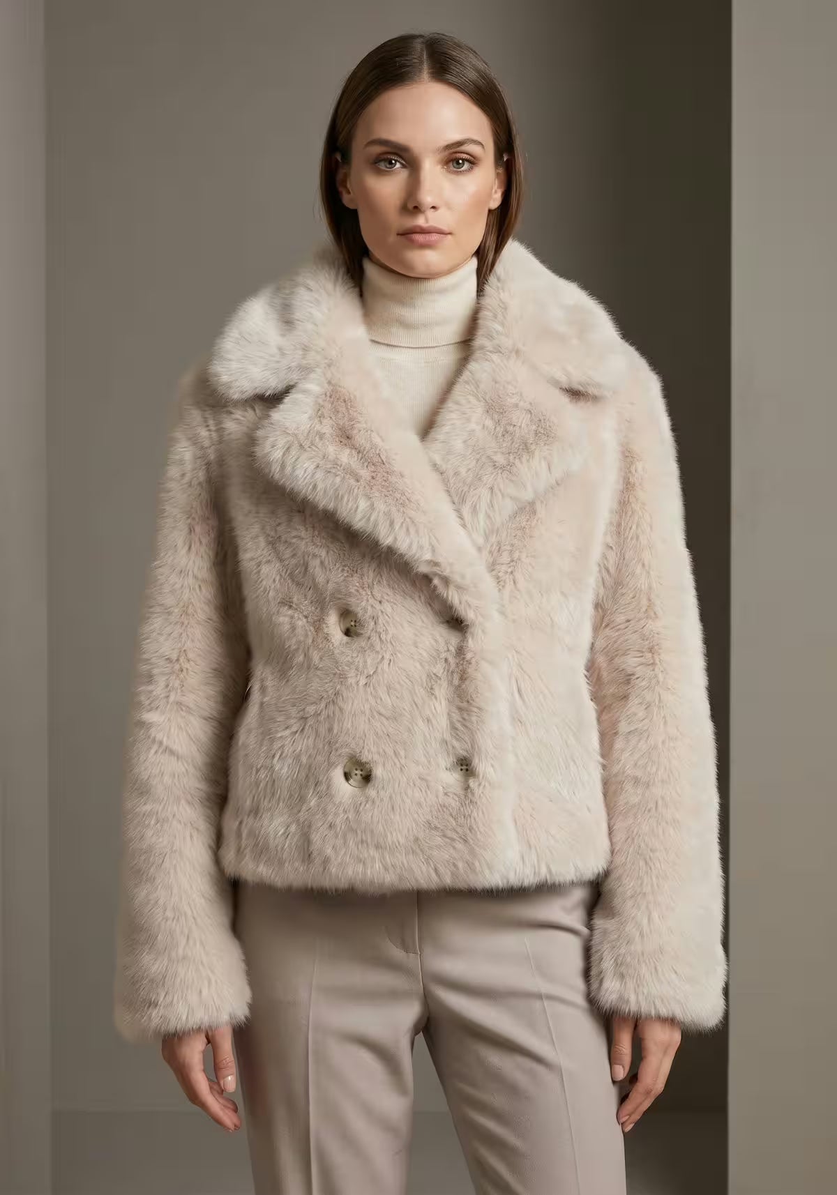 Luxuriöse Toscana Lammfelljacke in Creme-Beige – Modell 1039