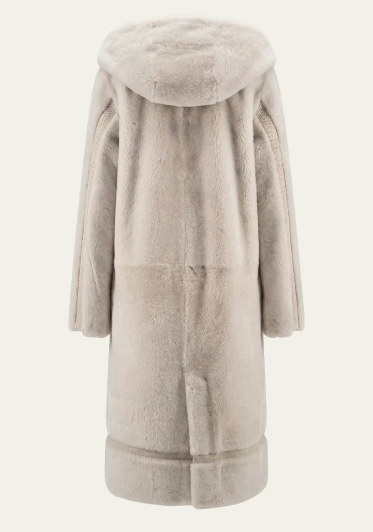 Damen Lammfellmantel Creme-Beige mit Kapuze – Modell 1053