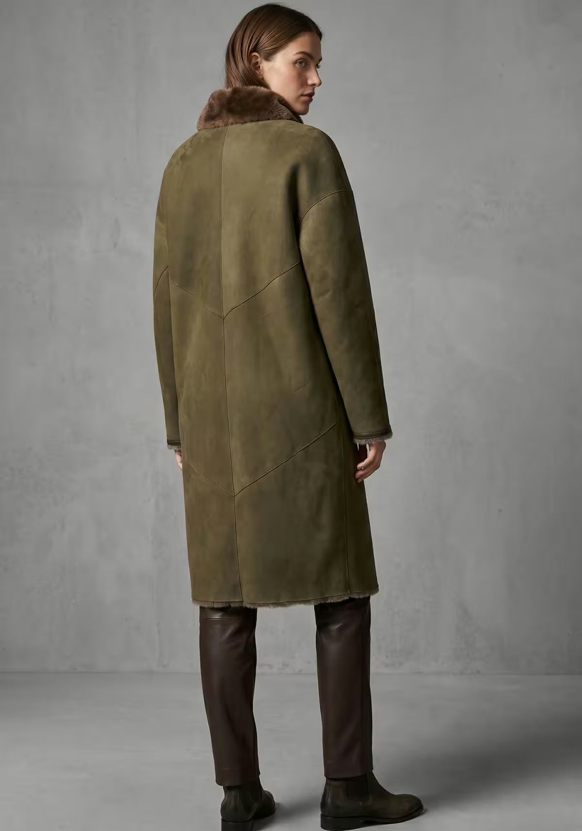 Exklusiver Lammfellmantel Olive – Shearling Damen Modell 1134