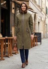Exklusiver Lammfellmantel Olive – Shearling Damen Modell 1134