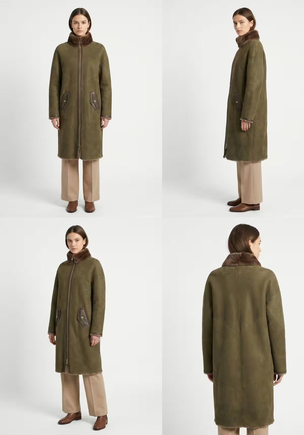 Exklusiver Lammfellmantel Olive – Shearling Damen Modell 1134
