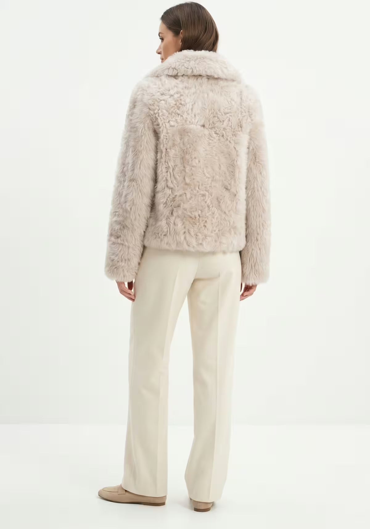 Luxuriöse Curly Lammfelljacke in Creme-Beige Modell 1043