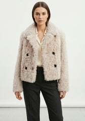 Luxuriöse Curly Lammfelljacke in Creme-Beige Modell 1043