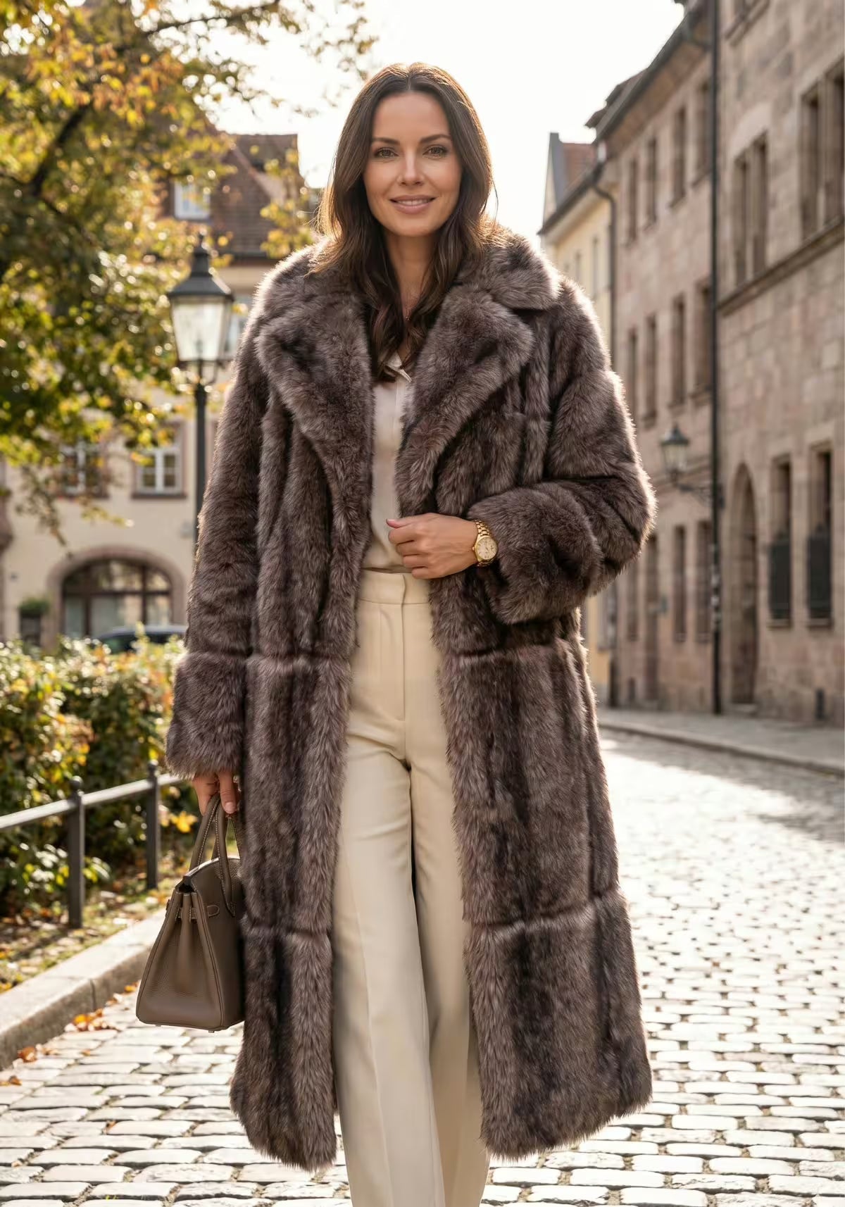 Luxurious Toscana Shearling Reversible Coat Taupe & Espresso – Model 1055