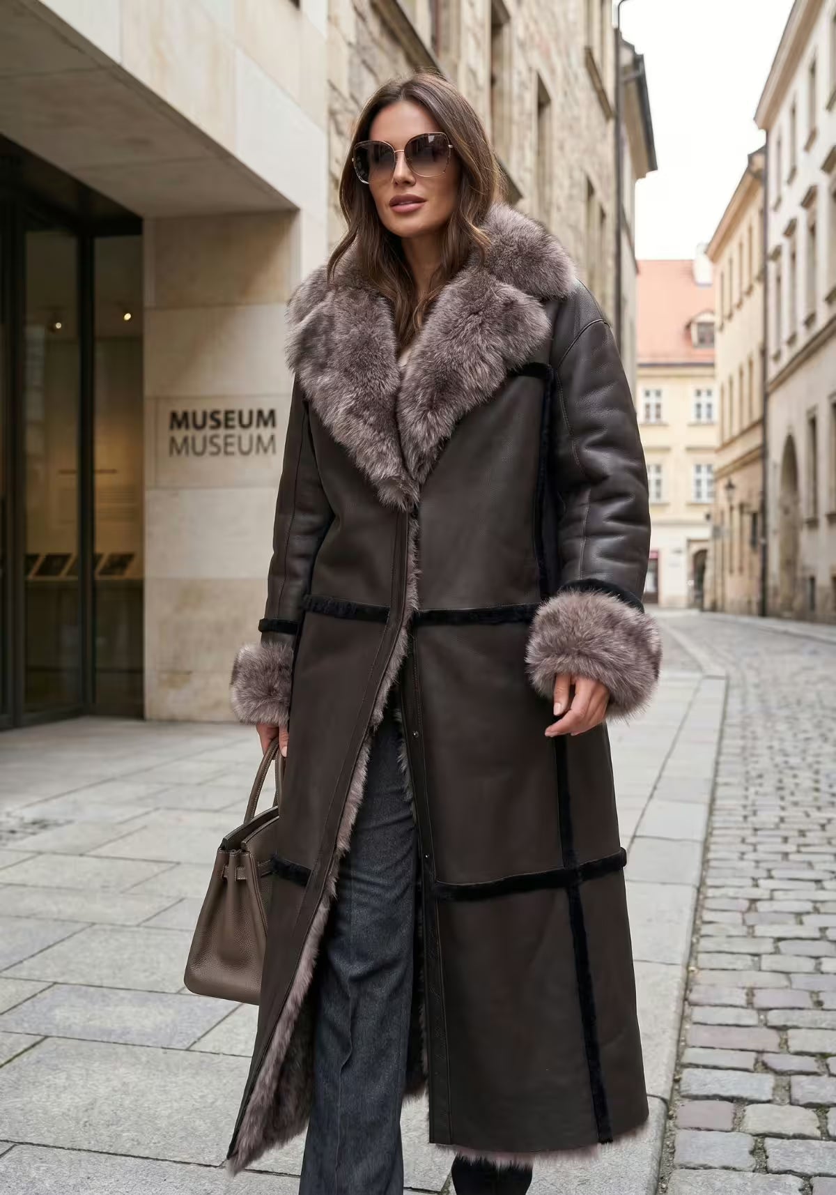 Luxurious Toscana Shearling Reversible Coat Taupe & Espresso – Model 1055