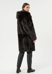 Luxurious Toscana Lambskin Reversible Coat with Hood – Brown Model 1095