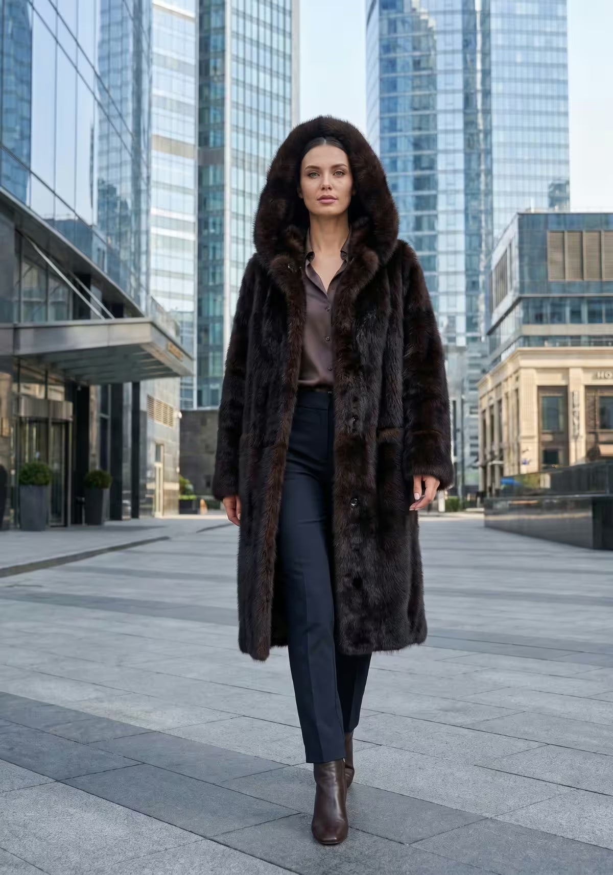 Luxurious Toscana Lambskin Reversible Coat with Hood – Brown Model 1095