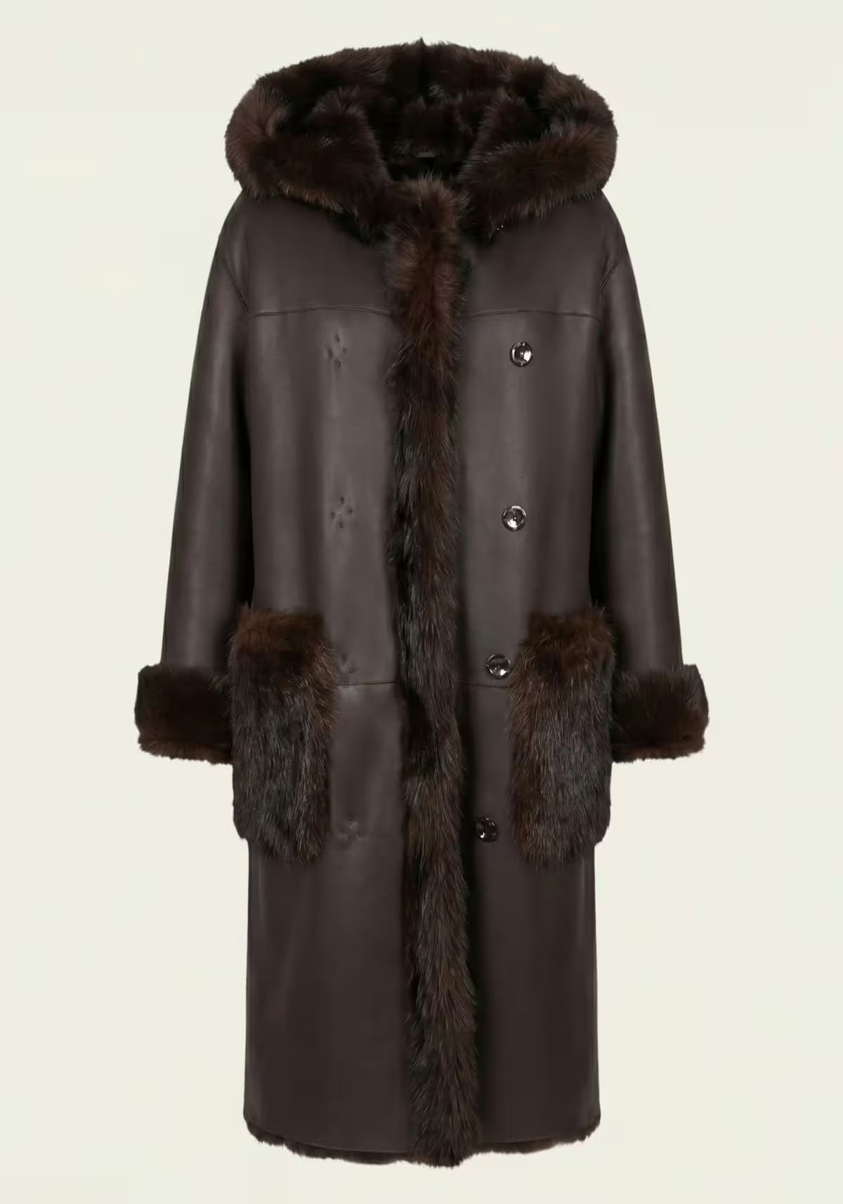 Luxurious Toscana Lambskin Reversible Coat with Hood – Brown Model 1095