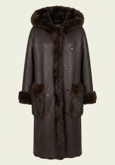 Luxurious Toscana Lambskin Reversible Coat with Hood – Brown Model 1095
