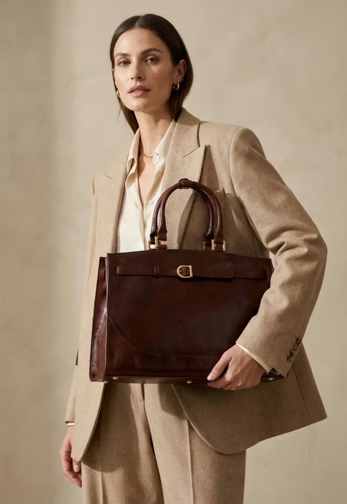 Premium Leather Hobo Bag "Noravia" - Brown