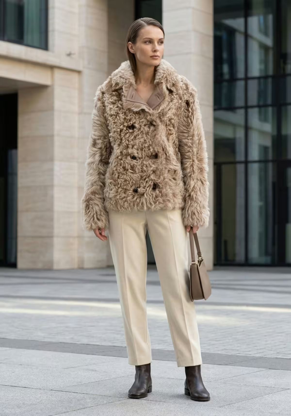 Curly Lammfell Wendejacke Cappuccino – Doppelseitiger Luxus