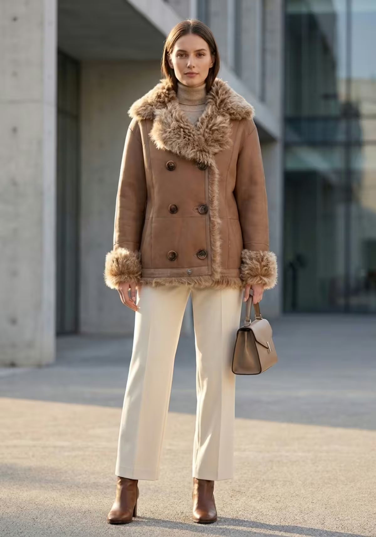 Curly Lammfell Wendejacke Cappuccino – Doppelseitiger Luxus