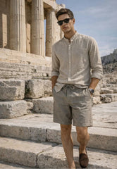 Sand Grey Linen Shorts in pure linen – light and timeless