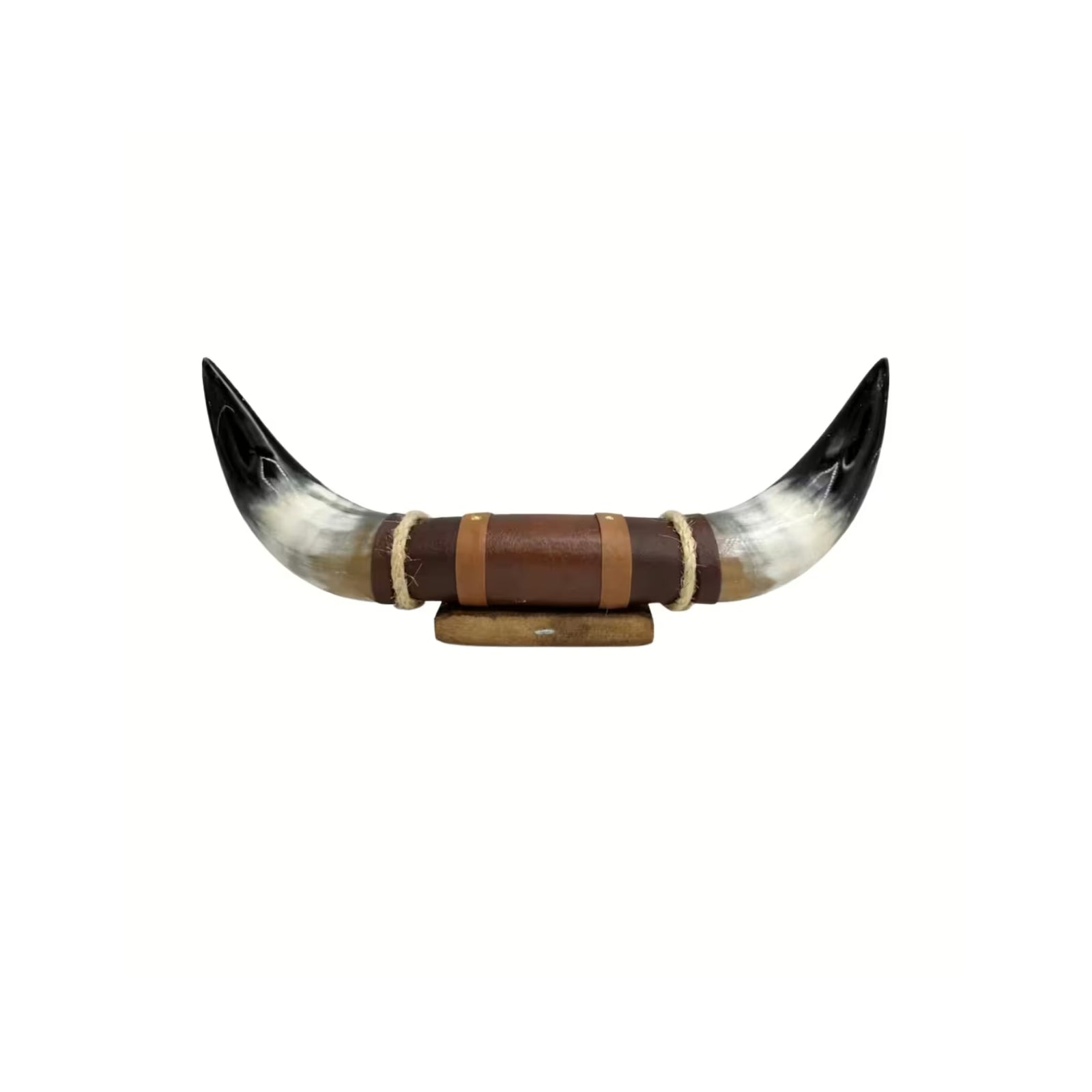 Bull Horn Wall Art Model 9 – Natural Horn Unique Piece with Leather-Wood Mount